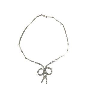 Vintage 1950s Glass Rhinestone Collar Bib Necklace With Bow Retro Style